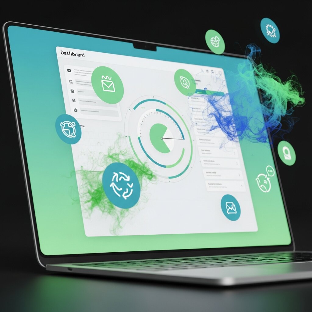 Laptop with email dashboard and carbon icons, representing campaign emissions.