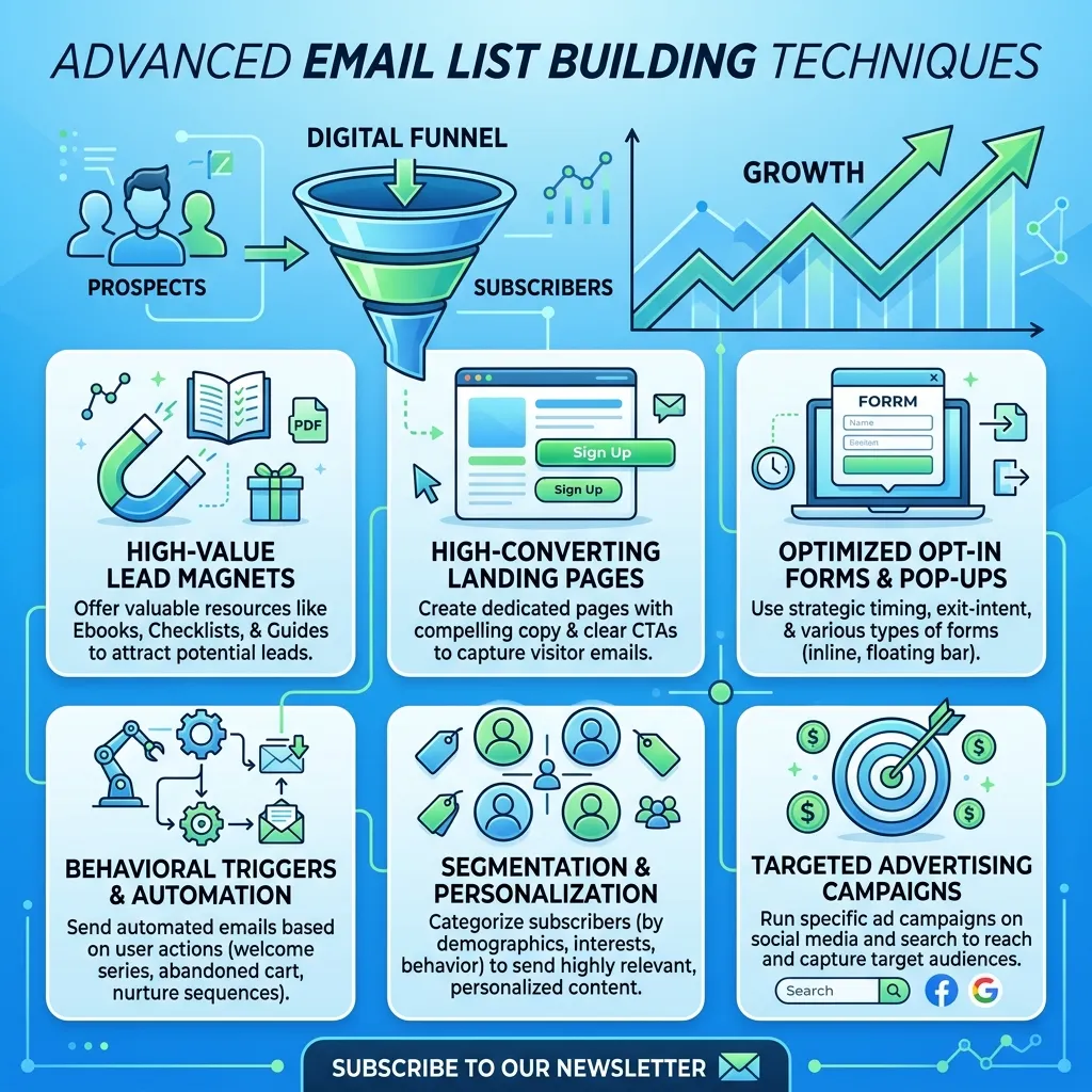 What are advanced email list building techniques